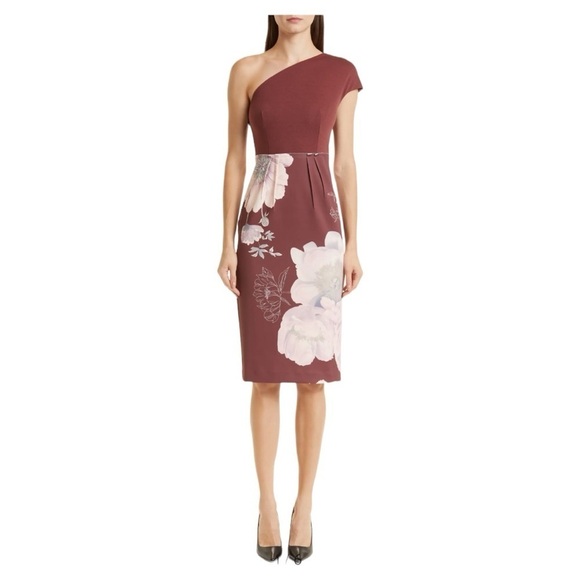 NWT Ted Baker London Nimala Floral One-Shoulder Body-Con Dress - Picture 1 of 9